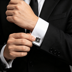 Stylish Square Enamel Grey and Silver Plated <b>Cufflink</b> and Studs Sets <b>for</b> French <b>Shirt</b> - Product Image 3