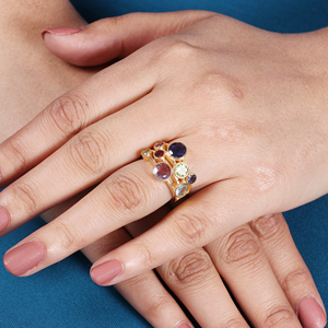 925 Sterling <b>Silver</b> Gold Plated <b>Ring</b> Gemstone:- Amethyst,Peridot,<b>Garnet</b>,Iolite 18K Gold Plating - Product Image 2