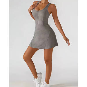 P429 Großhandel Frauen High Stretchy Compression Comfort Einteilige Shorts Built Fitness Gepolsterte Reiß verschluss Tennis kleid - Product Image 2