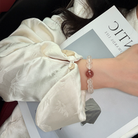 Bracelet classique en perles de quartz fraise naturel et quartz fantôme blanc, unisexe, bijou en pierre précieuse pastel doux, cadeau mignon