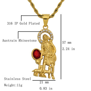 DUYIZHAO Ciondolo Religioso San Lazzaro con Medaglione Hip Hop 'Prega per Noi' Gesù che Cammina, Amuleto per Uomini e Donne, Regalo - Product Image 2