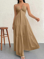 Robe de plage sans manches et dos nu pour femme, taille haute plissée, tendance et décontractée, idéale pour les vacances, collection été 2026