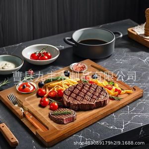 Acacia <b>Wood</b> Cutting Board With Knife Fork Set 15.74 In Multipurpose Kitchen Chopping <b>Block</b> - Product Image 2