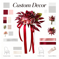 Ruban en satin de soie rouge artificiel pour dossier de chaise, décoration d'allée de mariage, résistant aux UV, réutilisable, pour cérémonie en extérieur, banquet, événement