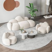 Ensemble de canapés de luxe en tissu blanc en forme de nuage de style nordique avec table basse, mobilier moderne créatif pour salon et hôtels