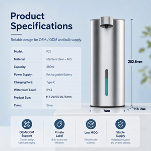 <span class=keywords><strong>Distributeur</strong></span> automatique <span class=keywords><strong>de</strong></span> <span class=keywords><strong>savon</strong></span> en mousse en acier inoxydable à capteur infrarouge sans contact <span class=keywords><strong>rechargeable</strong></span> <span class=keywords><strong>mural</strong></span> pour cuisine et salle <span class=keywords><strong>de</strong></span> bain 360 ml - Product Image 5