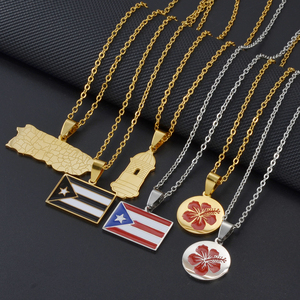 Colliers pendentifs avec drapeau de Porto Rico, fleurs d'hibiscus hawaïennes et de Guam pour femmes et filles, bijoux frangipanier de la <span class=keywords><strong>Guadeloupe</strong></span> # 512862 - Product Image 1