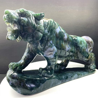 Sculpture de tigre en agate mousse sculptée à la main, cristal naturel poli, sculpture animale pour collection d'ornements