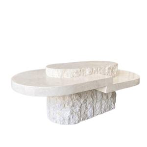 Современный домашний декор вилла гостиная мебель натуральный полированный отточенный большой белый бежевый Овальный травертин камень журнальный столик - Product Image 1