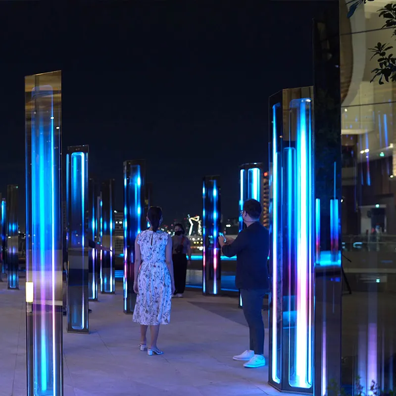 Lâmpadas interativas de iluminação para praças comerciais ao ar livre, lâmpadas LED coloridas para paisagens e parques