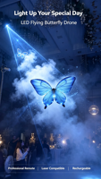 Papillon Bionique Volant Simulé à LED avec Ailes Battantes pour Mariage, Contrôle à Distance, Divertissement Intérieur, Fête de Mariage