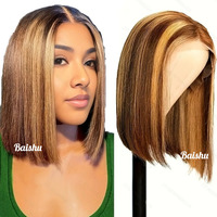 Perruque Courte Style Bob Effet Piano, Dentelle HD, Moelleuse et Naturelle, Perruques Brésiliennes et Vietnamiennes en Stock, Vente en Gros Direct Usine