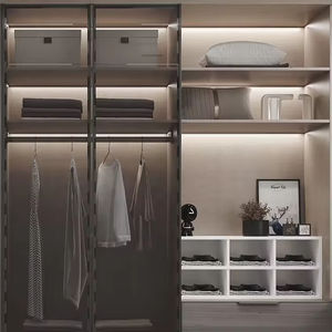 Muebles de Dormitorio de Alta Calidad en Color Gris, <span class=keywords><strong>Armario</strong></span> de Madera Contrachapada Personalizado, Vestidor con Puerta de Vidrio - Product Image 5