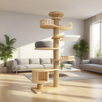 Arbre à chat moderne en bois massif, plateforme de saut du sol au plafond, structure d'escalade, griffoir, maison pour animaux, tour en laine, sisal et carton