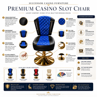 Chaise de bar réglable en métal SUCCESSOR pour casino et poker, avec base dorée, logo brodé OEM pour comptoir de bar