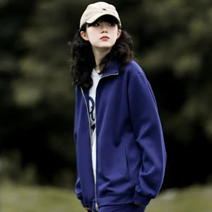 Veste sportive d'extérieur en coton avec fermeture éclair et logo personnalisé sweat à capuche à fermeture éclair et col montant double face - Product Image 5