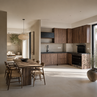 Meubles de cuisine modernes sur mesure, style minimaliste en forme de L, en bois de noyer, unité de cuisine modulaire avec évier pour la maison