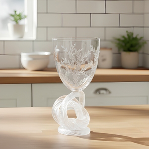Vase en verre gravé Art déco contemporain avec motif de feuilles et tige torsadée pour la décoration de la maison, anniversaires et remises de diplômes - Product Image 1