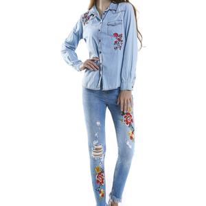 Nuevos Jeans Ajustados Casuales de Moda para Mujer, Bordados, de Talle Bajo, con Diseño Floral, Tejido de Mezclilla Transpirable, con Logotipo en la Cintura - Product Image 4