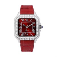 Reloj Automático MIYOTA para Hombre, Caja Cuadrada, Diseño de Corazón Abierto, Esqueleto Transparente, Caja de Moissanita, Correa de Cuero Blanca