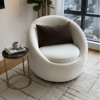 Fauteuil monoplace moderne minimaliste en bois massif à coins arrondis, tissu blanc, style hôtelier, décontracté, pour appartement et villa