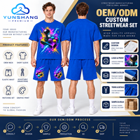 Ensemble deux pièces personnalisé pour homme : T-shirt tricoté à col montant en mélange de coton respirant avec imprimé joystick d'arcade et short à cordon de serrage pour l'été