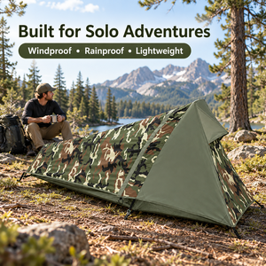 Tente de randonnée légère et respirante camouflage pour une personne, 3 saisons, double couche, polyester 210T, imperméable, camping - Product Image 2