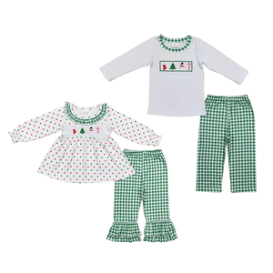 Conjunto de Ropa Navideña de Invierno para Niños y Niñas Pequeños, Pantalones de Manga Larga con Bordado Navideño, Conjunto de 2 Piezas, Ropa a Juego para Hermanos - Product Image 1