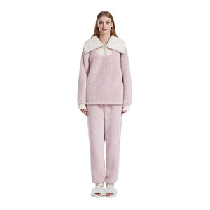 Indumenti da notte da donna inverno natale caldo <span class=keywords><strong>pigiama</strong></span> morbido <span class=keywords><strong>in</strong></span> <span class=keywords><strong>pile</strong></span> di flanella con maniche lunghe pantalone <span class=keywords><strong>in</strong></span> vita indumenti da notte per ragazze - Product Image 4