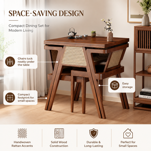 Nouvel ensemble de table à thé chinoise écologique et durable, table à thé compacte pour balcon en bois massif et chaises en rotin - Product Image 1