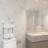 Porte-papier toilette mural en plastique avec étagère de rangement élégante à trois niveaux à ventouse au-dessus des toilettes