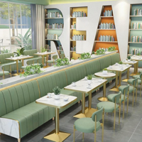 Meubles de restaurant, table à manger rectangulaire, matériau PU, design moderne, canapé mural, usage commercial