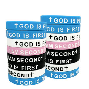 Silicone Wristbands God Is First I Am Second Religious Christian Inspirational Bracelets for Church Event Gifts