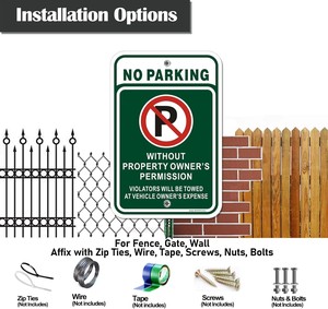 Panneau d'interdiction de stationnement <span class=keywords><strong>sans</strong></span> autorisation du propriétaire, panneau d'avertissement de remorquage en aluminium réfléchissant pour propriété privée - Product Image 2