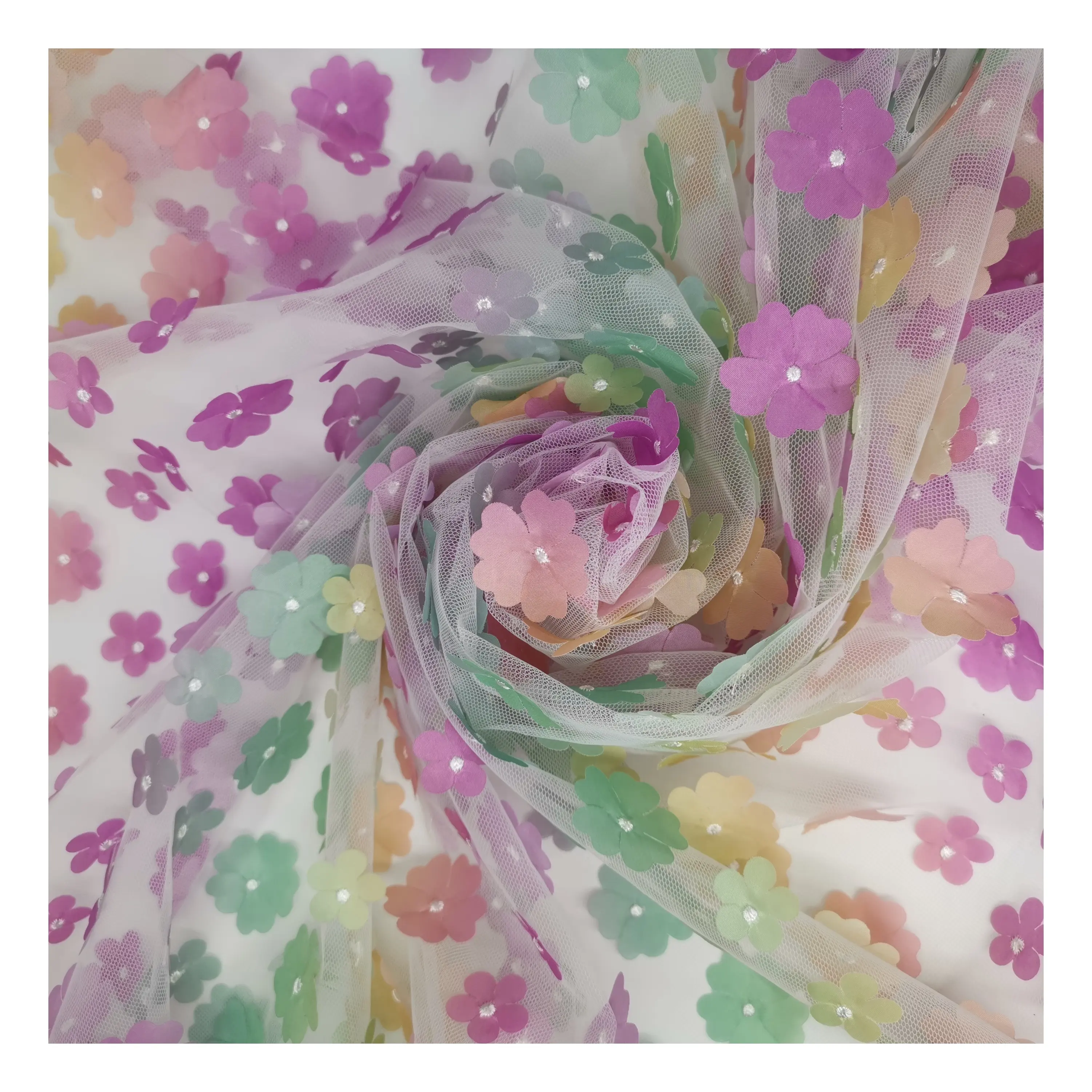 Farbverlauf 3D-Patches Applikation Blumen Tüll Stickerei auf Netz Stoff Französisch DIY Mädchen Party kleid dekorieren Haarschmuck kreativ