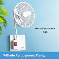 Ventilateur électrique portable pliable mural à 5 pales, col flexible à 360°, à brancher, pour chambre, bureau, dortoir, extérieur, camping-car