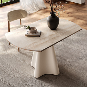 <span class=keywords><strong>Tavolo</strong></span> da Pranzo Pieghevole <span class=keywords><strong>Quadrato</strong></span> in <span class=keywords><strong>Legno</strong></span> Massello con Piano in Marmo, Stile Crema, di Alta Gamma, per Piccoli Appartamenti, Design Francese Mid-Century - Product Image 3