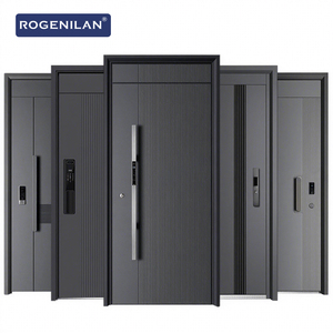 Puerta <span class=keywords><strong>de</strong></span> entrada delantera <span class=keywords><strong>de</strong></span> <span class=keywords><strong>aluminio</strong></span> para exteriores Rogenilan House, <span class=keywords><strong>puertas</strong></span> principales <span class=keywords><strong>de</strong></span> seguridad <span class=keywords><strong>de</strong></span> metal <span class=keywords><strong>de</strong></span> acero personalizadas con cerradura inteligente - Product Image 1