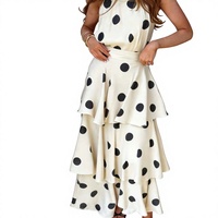 Robe longue élégante noire à pois pour femme, col halter, sans manches, à volants étagés, taille haute, pour soirée formelle