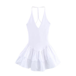 Vestidos de mujer 2025 Halter Pink Mini vestidos Chic cuello en V capa volantes dobladillo Vestido A Line Vestido verano señoras calle fiesta desgaste - Product Image 3