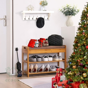 Tre Giày giá băng ghế dự bị, 3-Tier Giày tổ chức, Tre kệ lưu trữ với đệm cho khởi động, hiện đại Phân - Product Image 2