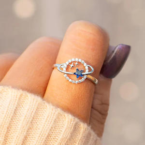 Anillo de cielo estrellado con circonita cúbica en forma de estrella y engaste micro pavé, joyería de moda unisex, regalo T0161 - Product Image 1