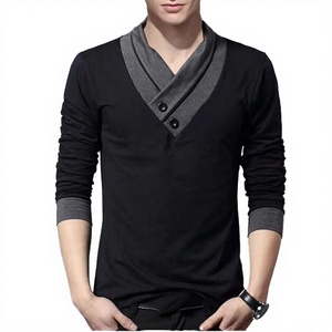 Pull en maille pour homme, col en V, manches longues, en mélange de coton, avec logo personnalisé, couleurs contrastées, chaud, pour l'automne et l'hiver, style décontracté - Product Image 3