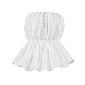 صدرية نسائية أنيقة بدون حمالات على شكل بالون باللون الأبيض، بتصميم يبرز الخصر من قماش الدوبي، موضة صيف <span class=keywords><strong>2026</strong></span> - Product Image 1