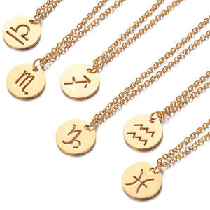 Charm Gold Plated Zodiac Jewelry Signs Cut Out Stainless Steel Disc <strong>Coin</strong> <strong>Necklace</strong> for Women Gft - Product Image 1