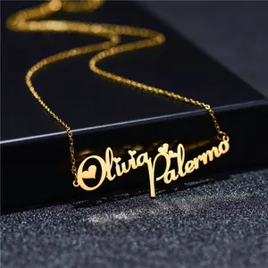 Fashion Customized Gold Text Name Customized Stainless Steel Gold Plated Pendant Necklace