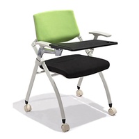 Chaise de formation pliable contemporaine avec tablette d'écriture, roulettes, empilable, pour conférence, salle de classe, bureau, étudiant, en tissu