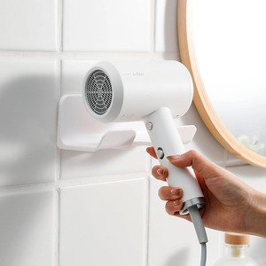 Wall Mounted Hair Dryer Holder Bright White Rectangular Durable Bathroom Storage Rack - Product Image 1