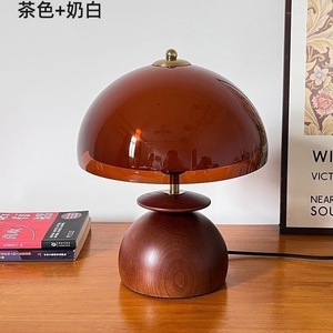 Mushroom Solid Wood Table Lamp Warm <b>Light</b> E27 Switch Control Bedroom Living Room <b>Night</b> <b>Light</b> Study Decoration - Product Image 5