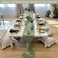 Chemin de table en gaze vert sauge semi-transparente bleu marine en mousseline de soie Set de table chemin de table à manger macramé rose brodé beige